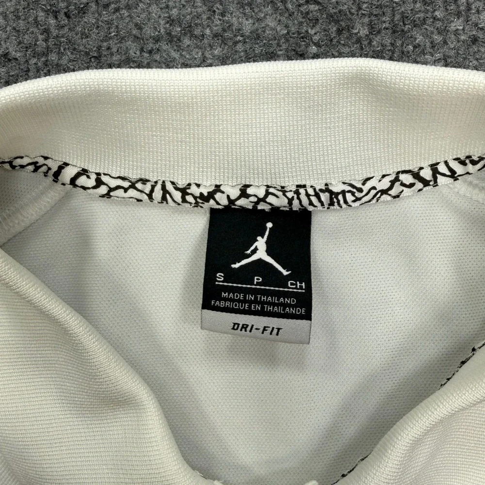 Jordan Mens Dri-FIT Polo Shirt White Green Jumpman Logo Small Elephant Print